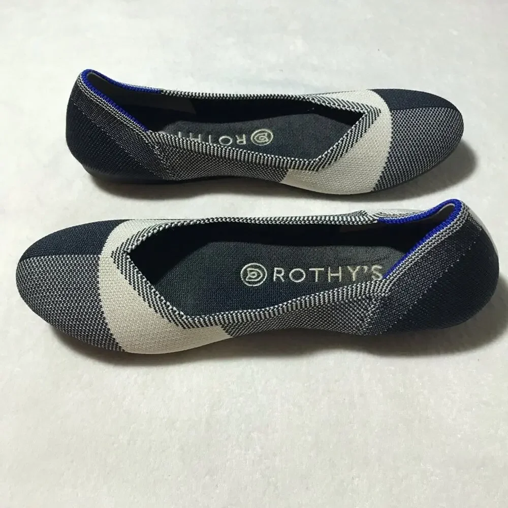 Rothy’s the flat round cap toe white black checkered 8 retired buffalo pattern